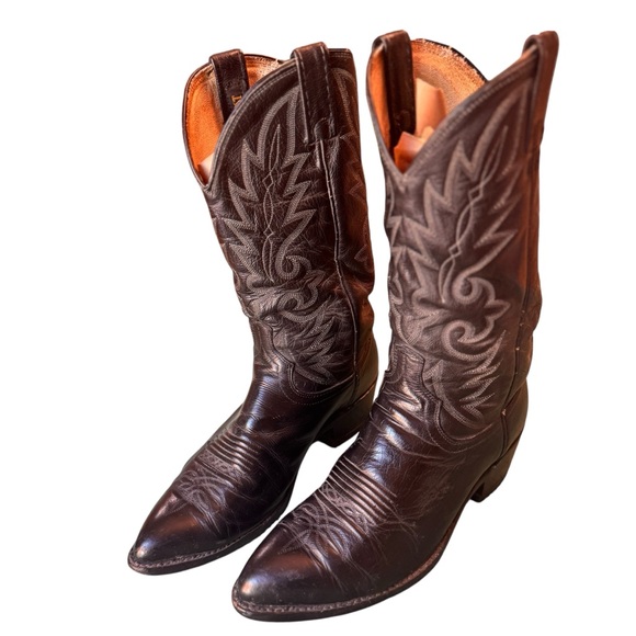 Dan Post Vintage Black Leather Western Cowboy Boots Men’s Size 8 USA Made in EUC - Picture 4 of 15